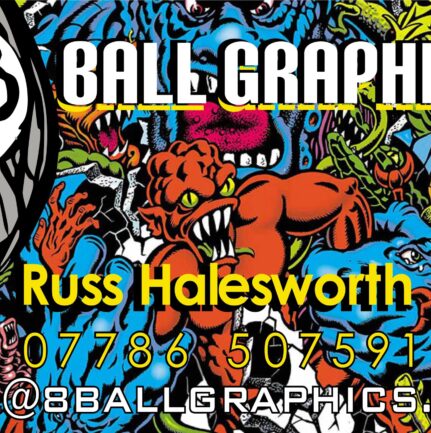 8 ball graphics business card for Russ Halesworth